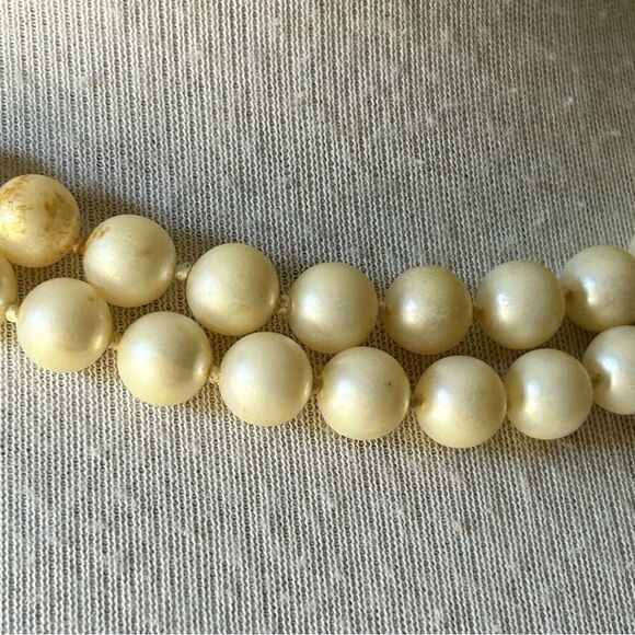 Vintage Double Strand Hand Tied Faux Pearl Necklace with Rhinestone Clasp - Picture 2 of 6